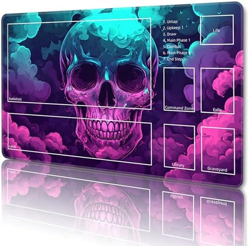 MTG Playmat with Zones Magic Card Playmat Game Mat,TCG & CCG Card Games Mat with Free Storage Bags Size 24 x 14 Inches (with Zones,Skeleton3)