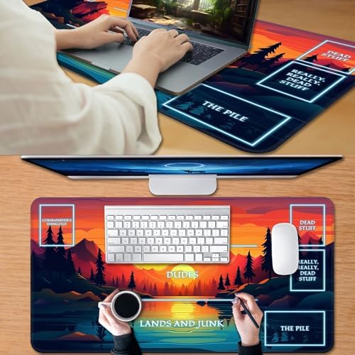for MTG Game Playmat, for Magic TCG Rubber Play mat,Tabletop Card Playmats with Smooth Surface,Trading Card Inked Game Mat with White Zones,Battle Game,Sunset Forest