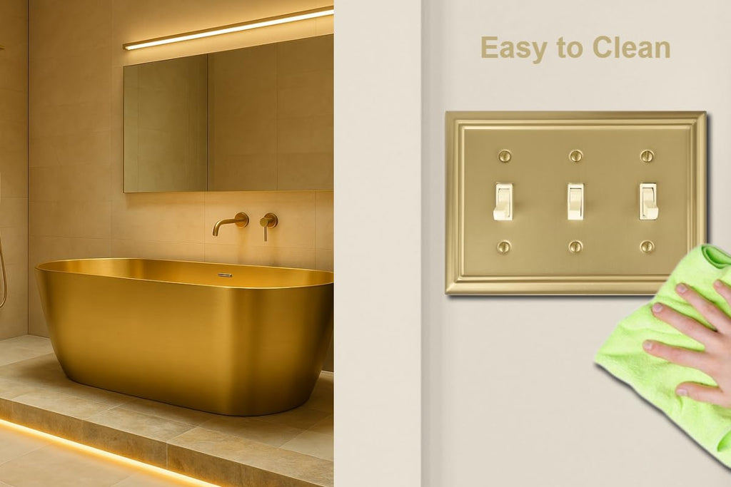 OKAWYC Triple Toggle Light Switch Cover Adler Metal Wall Plate, 2-Pack Brushed Brass 3 Gang, for Light Switch Cover Decorative Wallplate, Durable