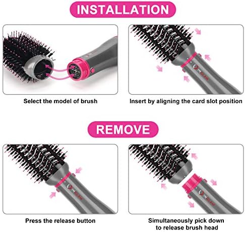 IG INGLAM 4 in 1 Blowout Brush, Negative Ion Detachable Hair Dryer & Styler Volumizer Hot Air Brush with 2 Styling Brush Heads, Silver