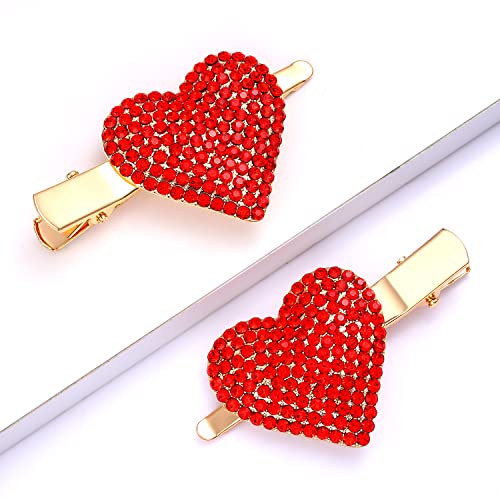 NVENF Valentine’s Day Heart Hair Clips for Women Rhinestone Glitter Enamel Heart Hairpins Sweet Lovely Heart Hair Barrettes Styling Hair Accessory Party Gifts (Full Rinestone Heart)
