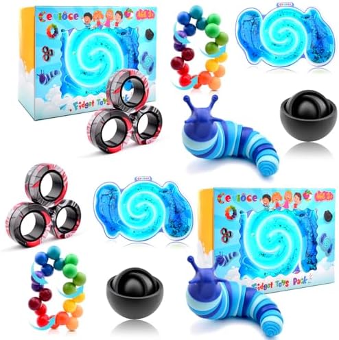 Cevioce 10Pcs Fidget Toys Adults Pack,Stocking Stuffers for Teens Boys Girls,Autism Sensory Toys with Fidget Spinner Slug Magnetic Rings,Squishy Fidget Toys ADHD Stress Relief,Party Favor for Kid-BB