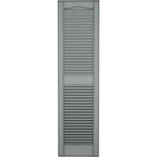 12"W x 25"H Lifetime Vinyl, Standard Cathedral Top Center Mullion, Open Louver Shutters, w/Installation Shutter-Lok's & Matching Screws (Per Pair), Platinum