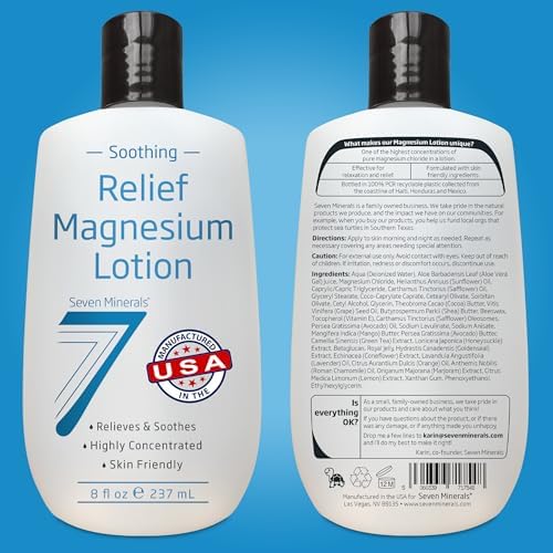Seven Minerals Magnesium Lotion for Soothing Relief & Relaxation - Highly Concentrated Magnesium for Better Sleep, Feet & Joint Care. Non-Greasy Lotion with Skin Friendly Ingredients - 8 fl oz