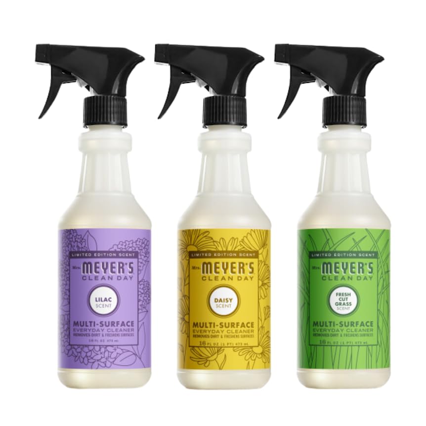 Mrs. MEYER'S CLEAN DAY Multi-Surface Cleaner 16 Fl Oz Each, 1 CT (Lilac + Daisy + Fresh Cut Grass) (Variety Pack)