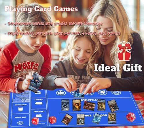 Card Game MTG Playmat for Beginner 2 Pack with Dices, Magic Mat Commander Deck Playmat for TCG MTG Accessories Play Mat 24x14 Inches Duel Card Battles, Red/Blue