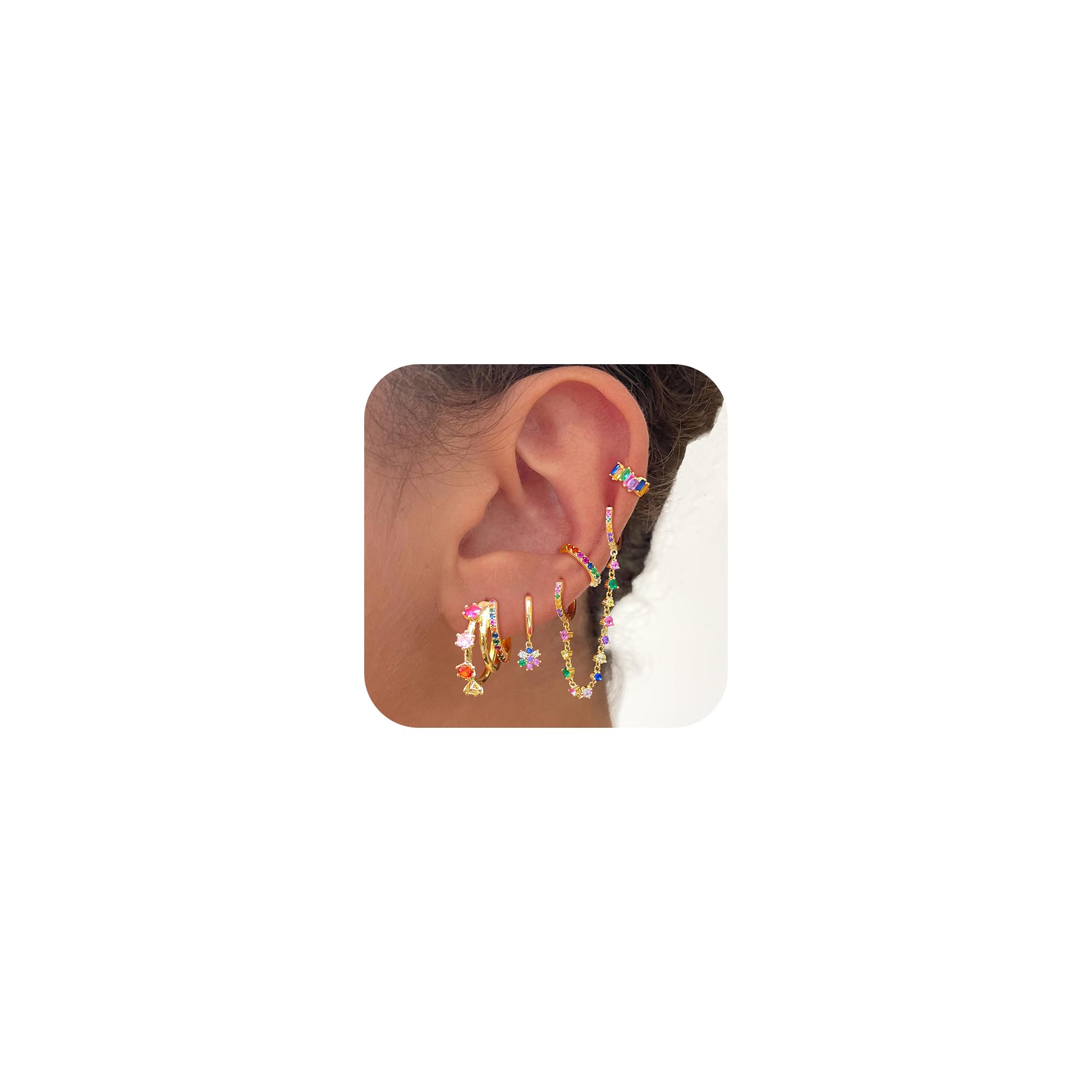 ISUEVA 14K Gold Silver Zircon Colorful Earrings For Women Earring Stacks