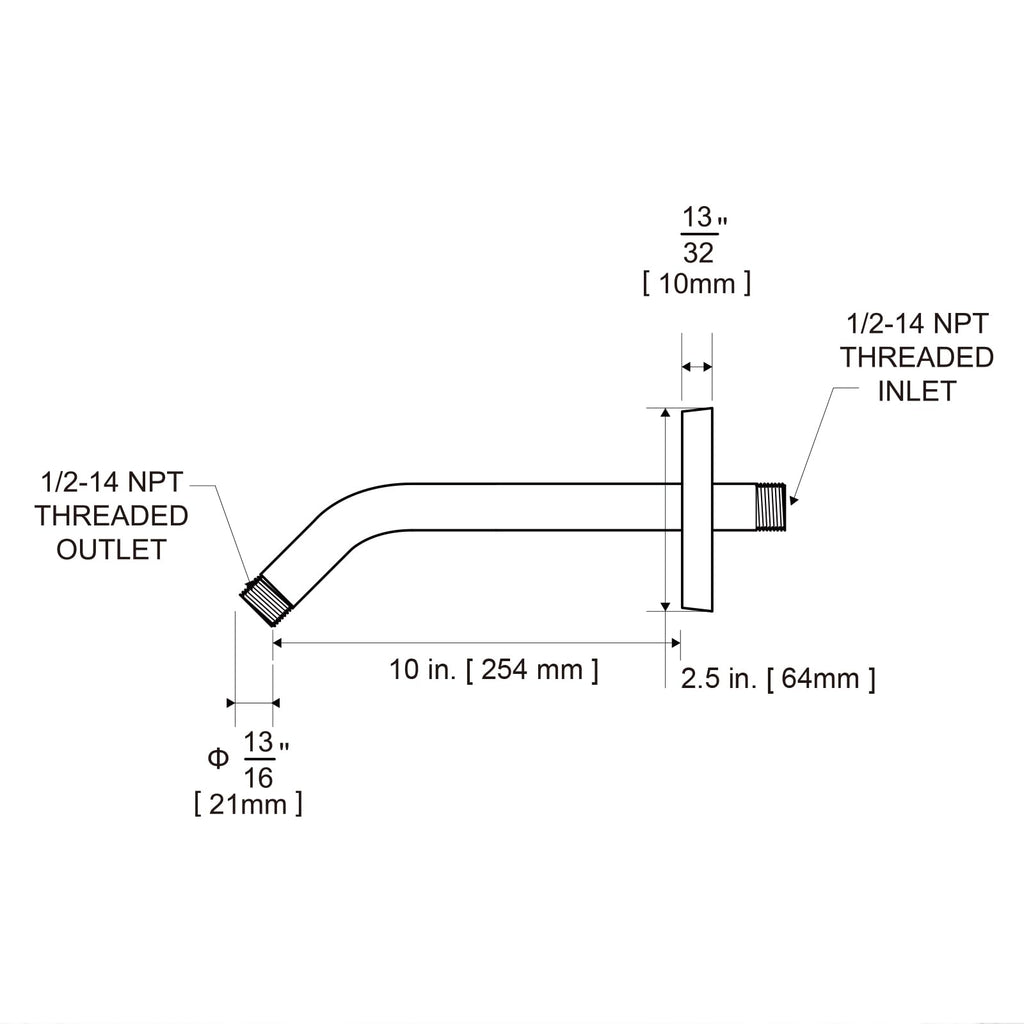 OFFO Shower Arm with Flange, 10 in Oil Rubbed Bronze Wall Mount Replacement Angle Shower Head Arm Wall-Mounted For Fixed Shower Head & Handheld Showerhead