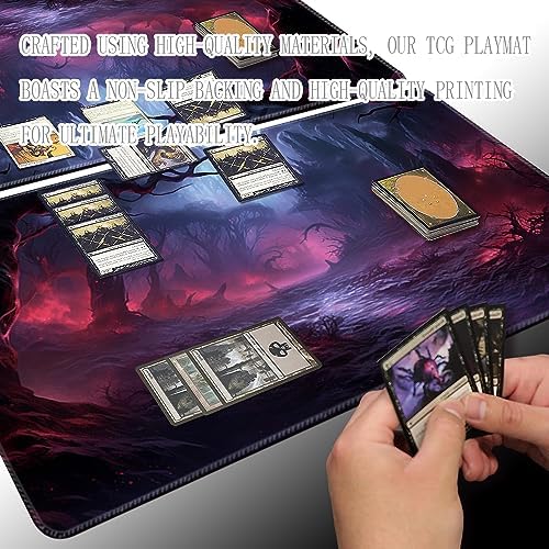 MTG Playmat Size 24x14in Free Storage Bags Non-Slip Backing Printing, Ideal for Card Game Enthusiasts TCG Playmat (No with Zone,Crimson Forest)