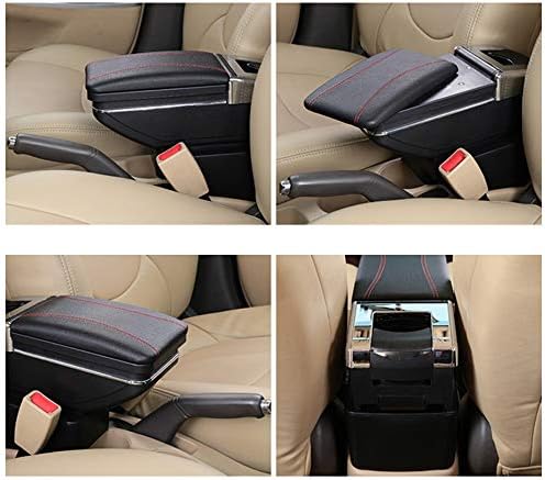 OQHAIR Armrest Box Dual Layer Car Armrest Cup Holder Center Centre Console Storage Box Tray Leather For VW For Polo Mk4 2002-2009 (9N/9N3)