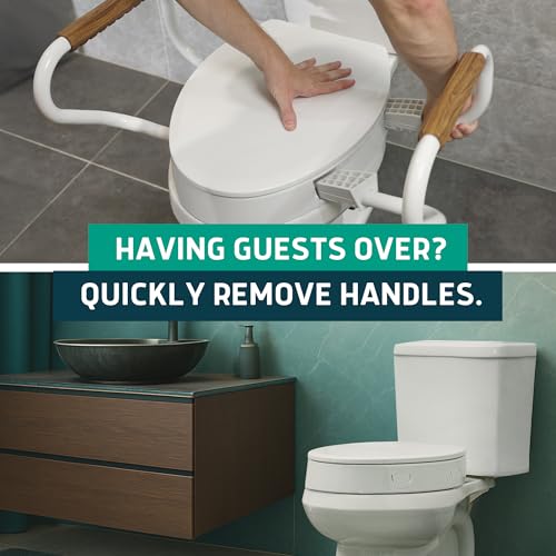 Lunderg Raised Toilet Seat with Handles - Round/Standard - Easy to Install Toilet Seat Risers for Seniors - Adds 3 Inches & Works like the one you’ve always used - Elegant design - No Hospital Vibe