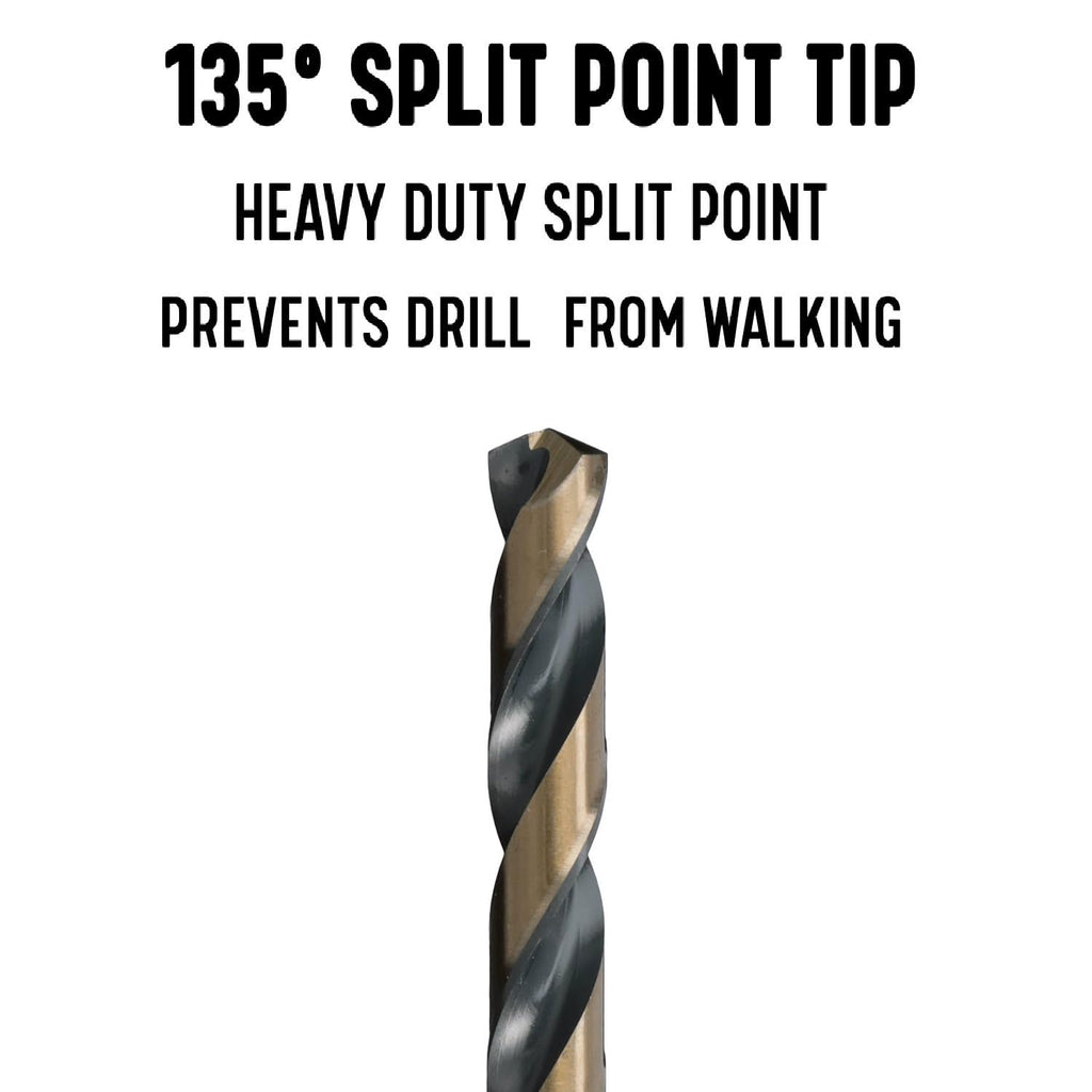 Drill America 3/8" High Speed Steel Black & Gold KFD Split Point Drill Bit (Pack of 6), KFD Series