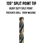 Drill America 3/8" High Speed Steel Black & Gold KFD Split Point Drill Bit (Pack of 6), KFD Series