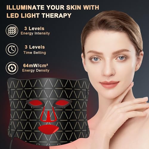 LED Face Mask Light Therapy - Professional Grade Skincare at Home – Red Light Therapy for Face for Acne, Wrinkles, Skin Rejuvenation – 3 Light Modes - Remote Control - includes Eye Protection