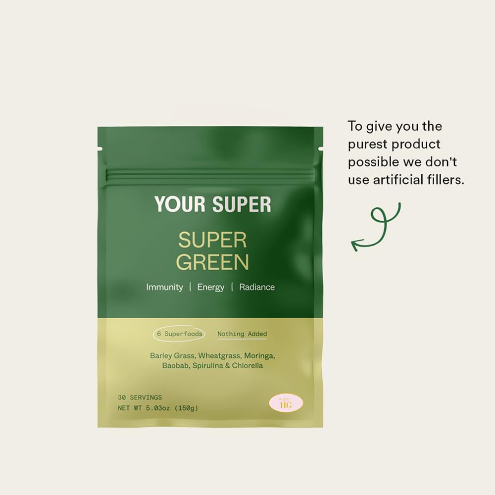 Your Super Organic Super Green Smoothie Mix – Superfood Powder for Natural Immune Support, Made with Wheatgrass, Barley Grass, Moringa, Spirulina, Chlorella & Baobab Powder (30 Servings)