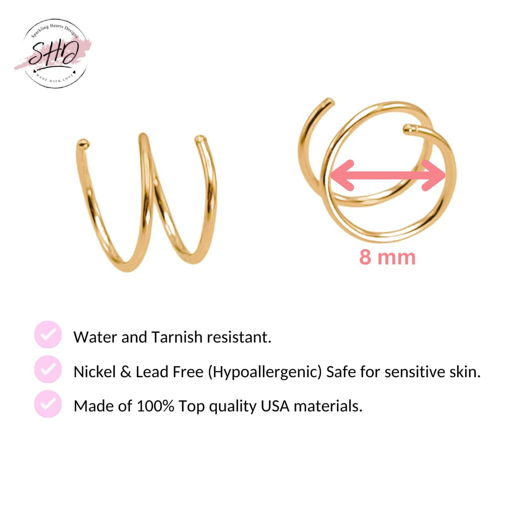 Gold Double Hoop Twist Earrings for Single Piercing. Tiny Spiral Huggie Hoop Illusion Earrings. 19 Gauge (1 Pair)