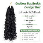 Goddess Box Braids Crochet Hair 12 Inch 8 Packs Pre-looped Bohemian Crochet Boho Box Braids With Curly Ends 3X Crochet Braids for Women Synthetic Braiding Hair (12 inch, #1B)