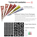 11 Sheets total 84 Tattoo Patterns, 6 Pcs 3 Color (Brown Black Maroon) Temporary Tattoo Kit, Tattoo Stencils Kit