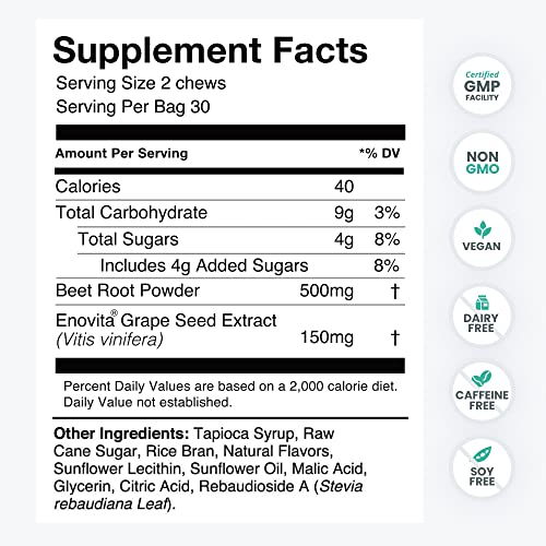 humanN SuperBeets Heart Chews - Grape Seed Extract & Non-GMO Beet Energy Chews - Pomegranate Berry Flavor - 120 Count (Total)