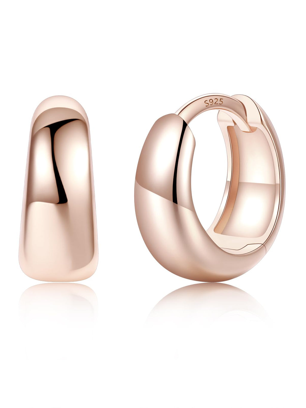 Silvora Rose Gold Huggie Earrings for Women, Small Chunky Hoops with 925 Sterling Silver Post, Lightweight Rose Gold Earrings, 8mm