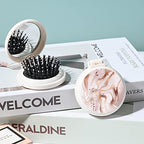 Mini hairbrush, pocket hairbrush with mirror, portable for purse/pocket, travel size (2 Piece Marble 1)