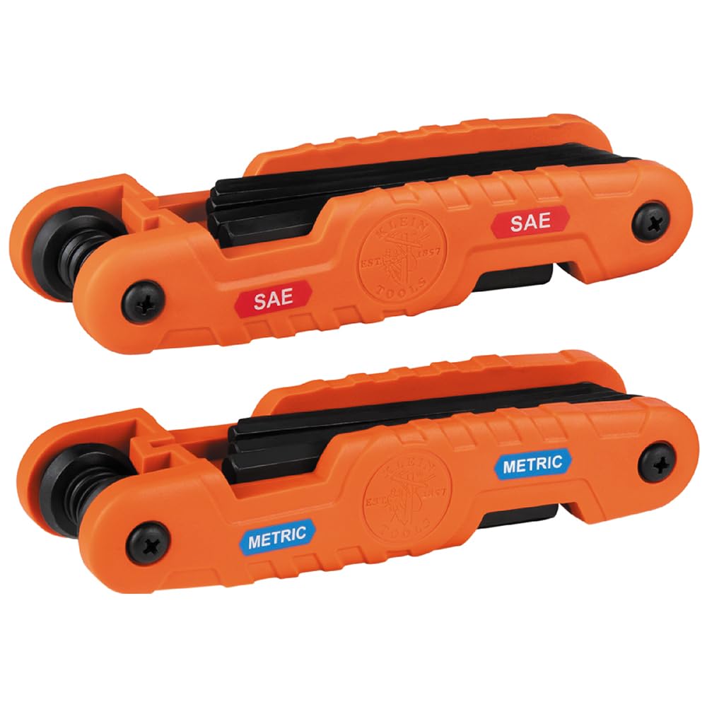KLEIN TOOLS 70552 Pro Folding Hex Key Set, 21-Key SAE and Metric Hex Key Set with High-Leverage Blades, 2-Pack