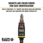 Klein Tools 32768 Impact Driver Set, 3-in-1 SAE Impact Socket and Bit Holder, Flip Socket with Nut Drivers in 1/4 and 5/16 Hex Sizes, 3 and 5-Inch Lengths, 2-Piece