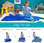 JOIEDOMI Toddler Nap Mat for Preschool 55''x30'' Sleeping Mat with Removable Pillow and Minky Blanket for Kids Ages 3-7 Roll Up Soft Kids Sleeping Bag for Boys Girls Kindergarten Daycare Sleepover