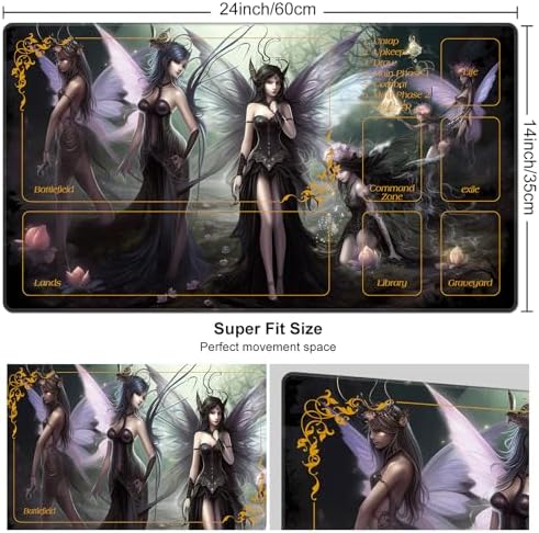 for MTG Playmat with Zones 24 x 14 inches for TCG Playmats Non-Slip Rubber Base Commander Play Mat for Card Play mat Iorcana Trading Card Game, Seven Dark Fairy Dark Witch