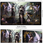 for MTG Playmat with Zones 24 x 14 inches for TCG Playmats Non-Slip Rubber Base Commander Play Mat for Card Play mat Iorcana Trading Card Game, Seven Dark Fairy Dark Witch
