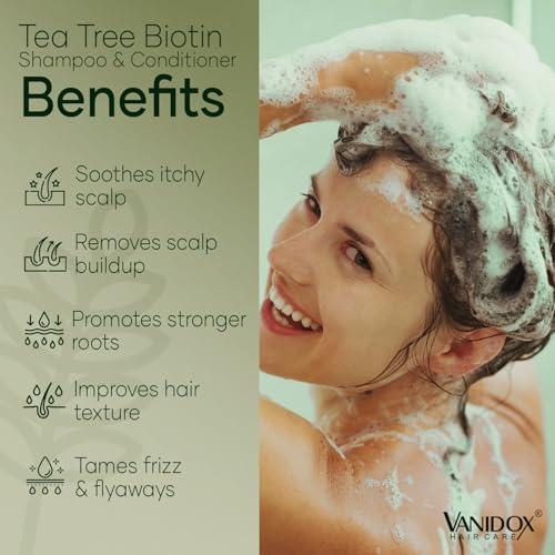 Tea Tree Shampoo and Conditioner Set with Biotin and 100% Pure Tea Tree Oil for Itchy and Dry Scalp - Sulfate and Paraben Free - Tea Tree Oil Shampoo and Conditioner - 16 fl. oz. Each