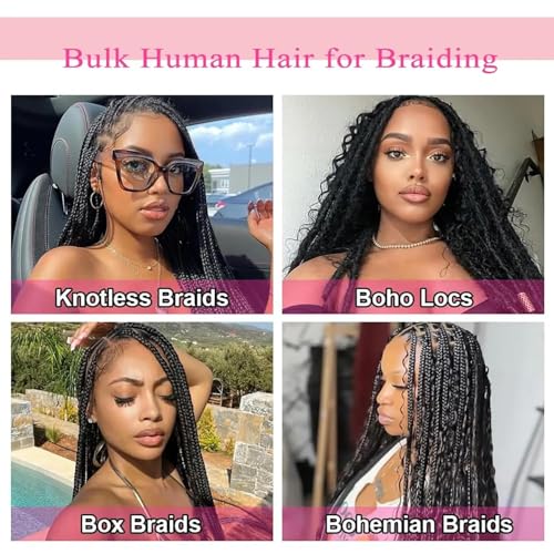 Deep Wave Human Braiding Hair For Boho Braids Full Bulk Human Hair For Braiding Curly Human Hair Braiding Hair Wet Wavy 100g 2 Bundles 18inch No Weft Micro Human Hair Extensions Natural Color