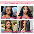 Deep Wave Human Braiding Hair For Boho Braids Full Bulk Human Hair For Braiding Curly Human Hair Braiding Hair Wet Wavy 100g 2 Bundles 18inch No Weft Micro Human Hair Extensions Natural Color