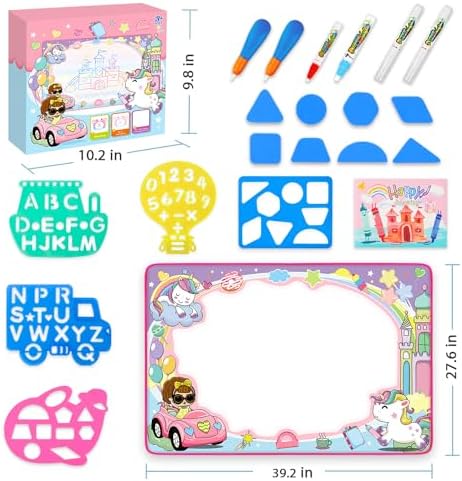 Water Doodle Mat- Kids Painting Writing Doodle Board Toy - Color Drawing Mat Bring Magic Pens Educational Toys for Age 3 4 5 6 7 8 9 10 Year Old Girls Boys Toddler Present