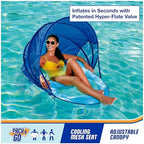SwimWays Spring Float Premium Recliner with Canopy Pool Lounger, Inflatable Pool Floats Adult with Fast Inflation for Ages 15 & Up, Sky Blue