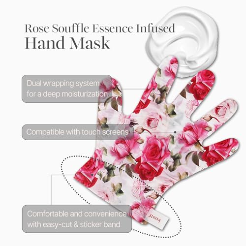 PETITFEE Rose Petal Satin Hand Mask (5pairs) - Intensive Nourishing, Moisturizing Gloves, Rose Scented Hand Repair Masks with Peptide, Collagen, Shea Butter for Silky Smooth Hand, Hand Treatment
