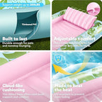 SLOOSH Inflatable Tanning Pool Lounger Float, 85" x 57" Extra Large Pool Floats Adult with Pillow, 4 in 1 Suntan Tub Raft Floatie,Sunbathing Bed Lounge for Water Blow Up Ball Pit, XL-Cyan Pink