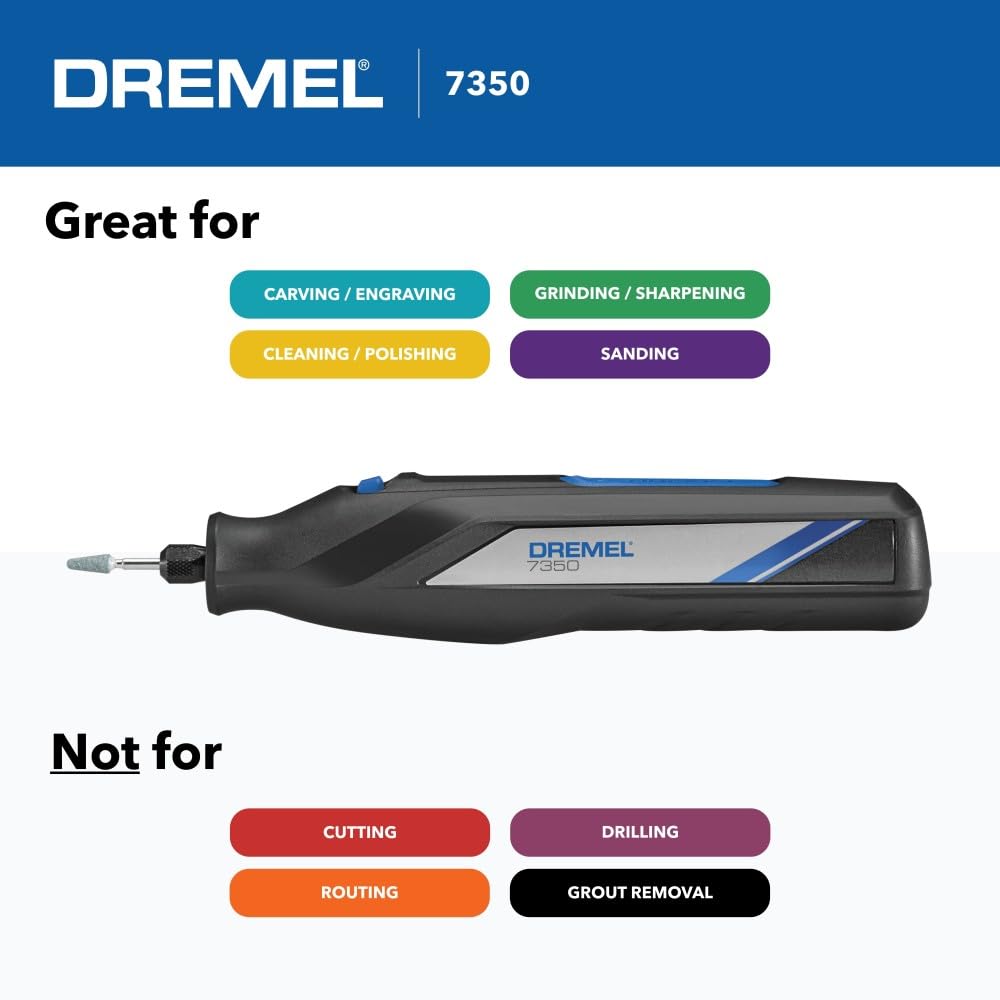Dremel 7350 4V Cordless Rotary Tool Kit with 5 Accessories and USB-C Rechargeable Battery - Single Speed for Carving, Engraving, Sanding and Cleaning