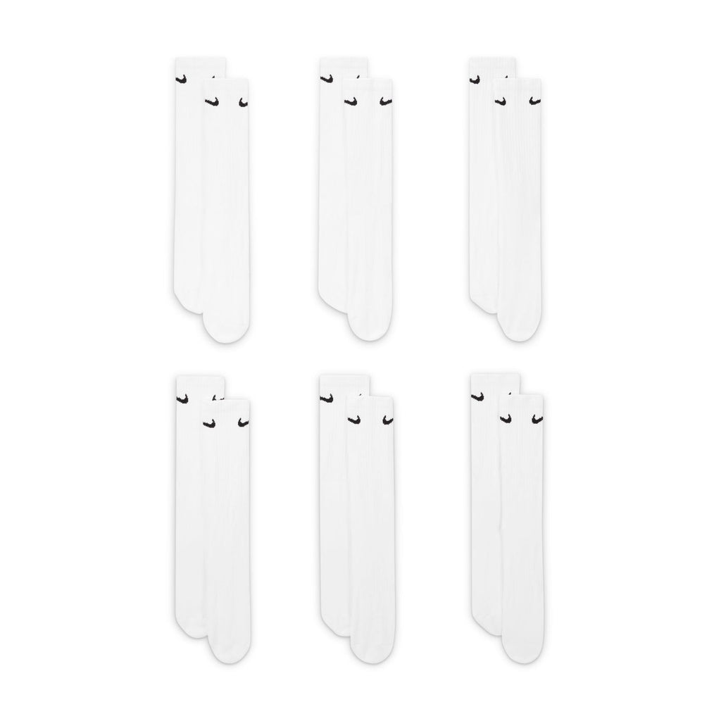Nike Unisex Everyday Cushioned Training Crew Socks (6 Pairs), White/Black, Large