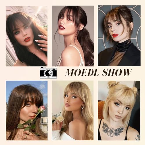 Clip In Bangs-100% Real Human Hair Bangs Clip Blonde Clip On Bangs Hair Extensions Fake Bangs Human Hair Wispy Bangs Hair Clip Fringe With Temples Hairpieces Curved Bangs For Daily Wear