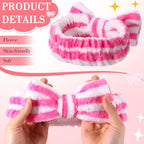 WILLBOND 24 Pack Spa Headband Bow Hairband Facial Makeup Women Face Wash Adjustable Skincare Headbands Flannel Towel Soft Head Wraps for Women Shower Washing Face(Cute Pattern)