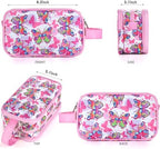 Kids Toiletry Bag for Girls, Travel Toiletry Bag for Little Young Girls Cosmetic Bag Makeup Bag Waterproof Hanging Wash Bag Toddler Toiletries, Butterfly Pink