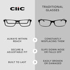 Clic Magnetic Reading Glasses for Men or Women, Computer Readers, Original Long (M-L, Black, 2.00 Magnification)