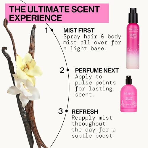 Pacifica Hair Mist Perfume & Full Body Spray for Women - Island Vanilla Body Mist Fragrance w/Sugar, Vanilla & Sandalwood Clean Beauty Alcohol-Free, Vegan & Cruelty-Free, 5 oz