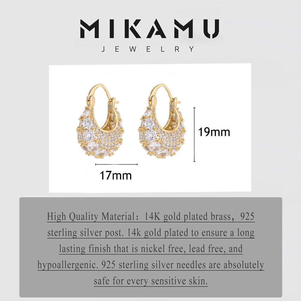 MIKAMU 14K Gold Thick Oval Hoop Earrings for Women CZ cubic zirconia Gold Plated trendy Thick Oval Earring for Women Jewelry (gold)