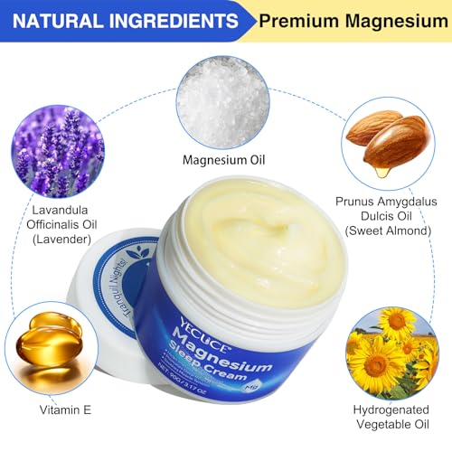 Magnesium Cream for Sleep - Topical Magnesium Oil for Feet, Pure Premium Magnesium Lotion for Body with Vitamin E and Almond Oil for Muscle Soreness, 2pcs