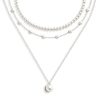 Zeffy Layered Silver Pearl Necklaces for Women Silver Plated Dainty Layered Tiny Single Pearl Choker Trendy Cute Silver Necklace Stack Wedding Jewelry Sets for Women Bridesmaid Gifts