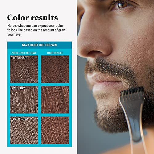 Just For Men Mustache & Beard, Beard Dye for Men with Brush, With Keratin Biotin Aloe and Coconut Oil for Healthy Facial Hair - Light Red Brown, M-27, Pack of 3 (Packaging May Vary)