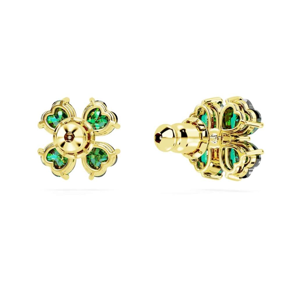 Swarovski Idyllia Stud Earrings, Gold-Tone Finished Clover Motif with Green Stones, Part of the Swarovski Idyllia Collection