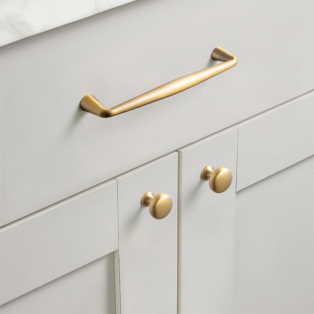 Goo-Ki Brushed Brass Bronze Zinc Alloy Cabinet Handles - 6.3''(160mm) Hole Center Affordable Luxury Cabinet Pull Hardware for Bedroom, Kitchen, 6 Pack